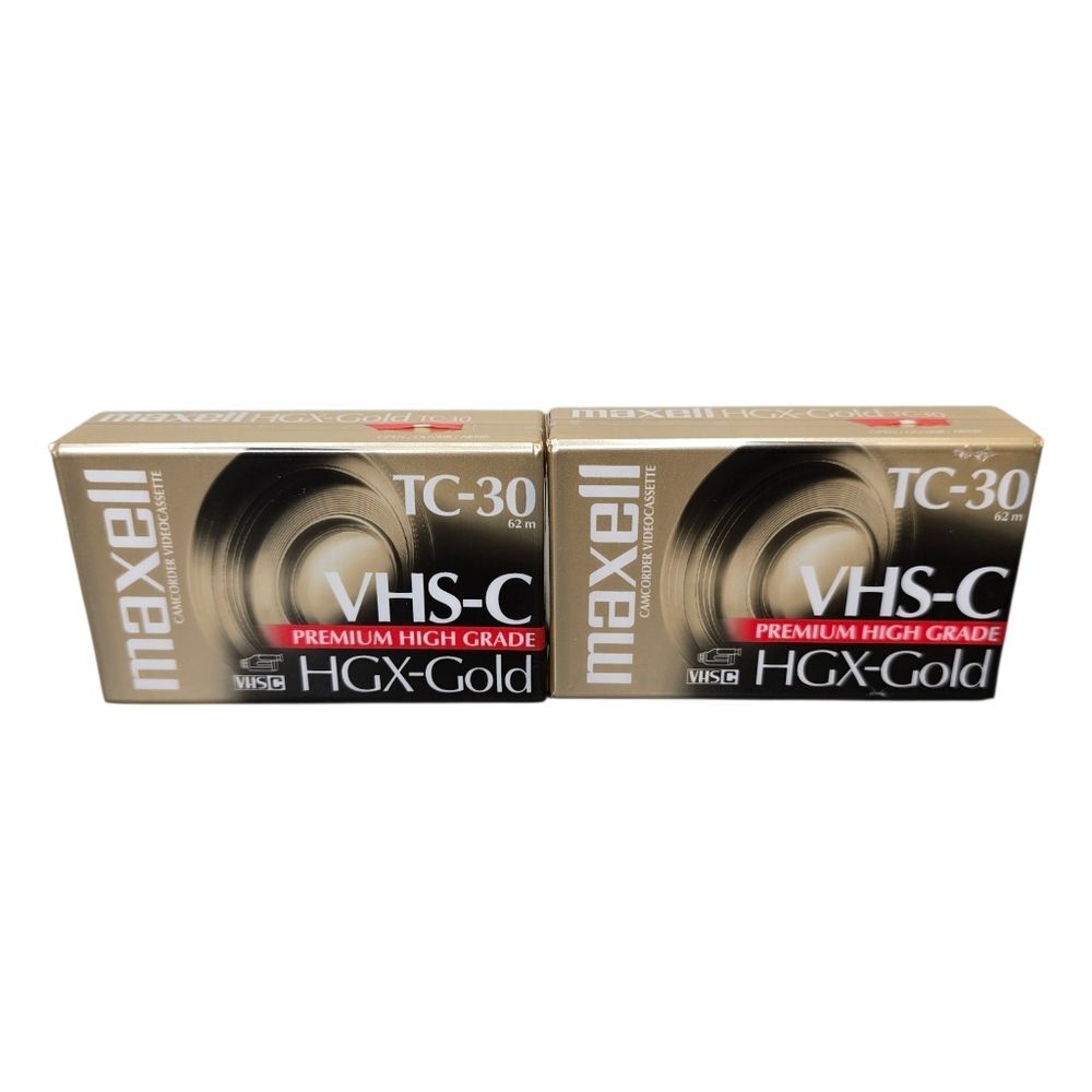 2 Maxell VHS-C TC-30 Premium High Grade HGX-Gold Blank Cassette Tapes Sealed New